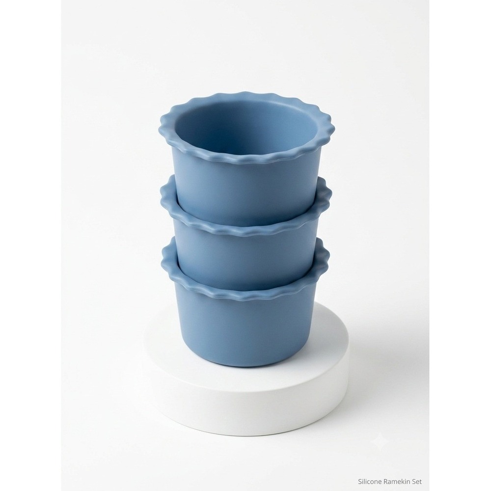 Chantal Blue Fluted Ceramic Ramekins 1 Cup Baking Cups Set of 3 93-RMR08/4